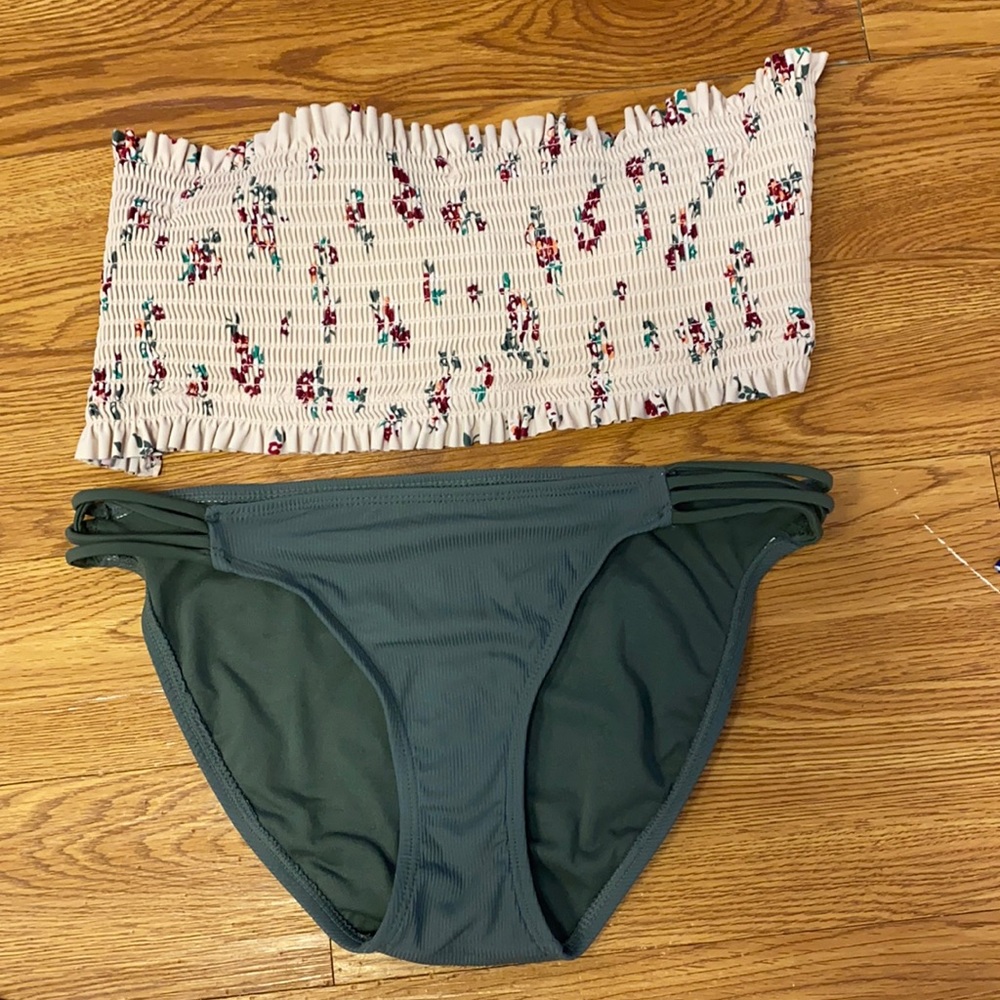 Floral bando lace up swimsuit